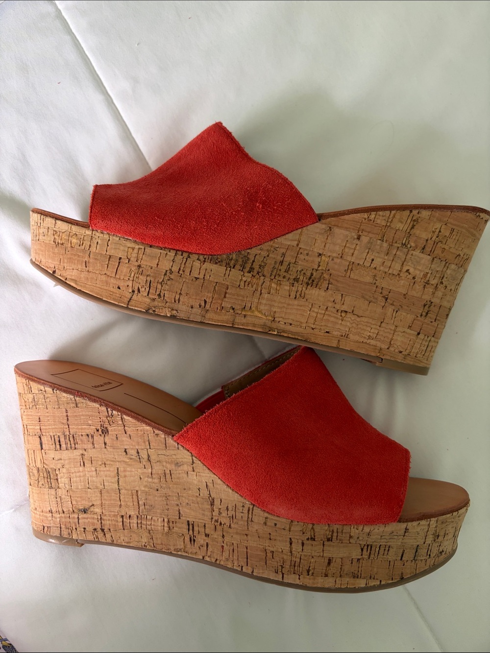 Dolce Vita Orange Suede Cork Wedge Mules - Picture 4 of 10